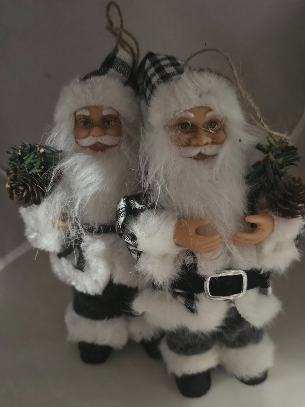 2 Cute Santa Hard Plastic Ornaments - Preowned